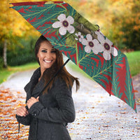 New Zealand Kakapo Christmas Umbrella Owl Parrot Santa Sliver Fern Manuka - Red - Polynesian Pride