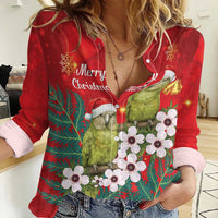 New Zealand Kakapo Christmas Women Casual Shirt Owl Parrot Santa Sliver Fern Manuka - Red - Polynesian Pride