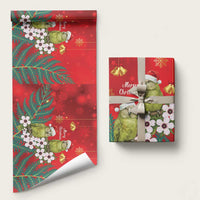 New Zealand Kakapo Christmas Wrapping Paper Owl Parrot Santa Sliver Fern Manuka - Red - Polynesian Pride