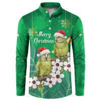 New Zealand Kakapo Christmas Button Sweatshirt Owl Parrot Santa Sliver Fern Manuka - Green - Polynesian Pride