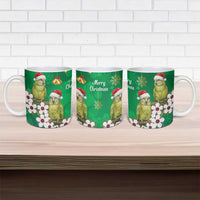 New Zealand Kakapo Christmas Ceramic Mug Owl Parrot Santa Sliver Fern Manuka - Green - Polynesian Pride