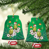 New Zealand Kakapo Christmas Ceramic Ornament Owl Parrot Santa Sliver Fern Manuka - Green - Polynesian Pride