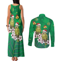 New Zealand Kakapo Christmas Couples Matching Tank Maxi Dress and Long Sleeve Button Shirt Owl Parrot Santa Sliver Fern Manuka - Green - Polynesian Pride