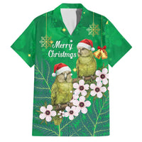 New Zealand Kakapo Christmas Family Matching Long Sleeve Bodycon Dress and Hawaiian Shirt Owl Parrot Santa Sliver Fern Manuka - Green LT14 Dad's Shirt - Short Sleeve Green - Polynesian Pride