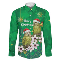 New Zealand Kakapo Christmas Family Matching Mermaid Dress and Hawaiian Shirt Owl Parrot Santa Sliver Fern Manuka - Green LT14 Dad's Shirt - Long Sleeve Green - Polynesian Pride