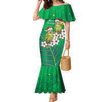 New Zealand Kakapo Christmas Family Matching Mermaid Dress and Hawaiian Shirt Owl Parrot Santa Sliver Fern Manuka - Green LT14 Green - Polynesian Pride