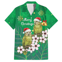 New Zealand Kakapo Christmas Family Matching Off Shoulder Short Dress and Hawaiian Shirt Owl Parrot Santa Sliver Fern Manuka - Green LT14 Dad's Shirt - Short Sleeve Green - Polynesian Pride