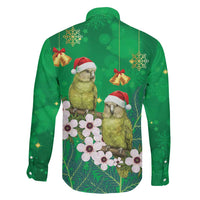 New Zealand Kakapo Christmas Family Matching Off Shoulder Short Dress and Hawaiian Shirt Owl Parrot Santa Sliver Fern Manuka - Green LT14 - Polynesian Pride