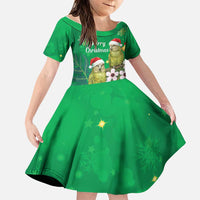 New Zealand Kakapo Christmas Family Matching Puletasi and Hawaiian Shirt Owl Parrot Santa Sliver Fern Manuka - Green LT14 Daughter's Dress Green - Polynesian Pride