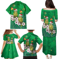 New Zealand Kakapo Christmas Family Matching Puletasi and Hawaiian Shirt Owl Parrot Santa Sliver Fern Manuka - Green LT14 - Polynesian Pride