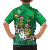New Zealand Kakapo Christmas Family Matching Short Sleeve Bodycon Dress and Hawaiian Shirt Owl Parrot Santa Sliver Fern Manuka - Green LT14 - Polynesian Pride