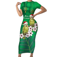 New Zealand Kakapo Christmas Family Matching Short Sleeve Bodycon Dress and Hawaiian Shirt Owl Parrot Santa Sliver Fern Manuka - Green LT14 Green - Polynesian Pride