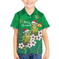 New Zealand Kakapo Christmas Kid Hawaiian Shirt Owl Parrot Santa Sliver Fern Manuka - Green LT14 Kid Green - Polynesian Pride
