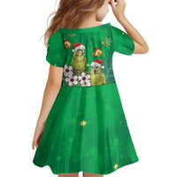 New Zealand Kakapo Christmas Kid Short Sleeve Dress Owl Parrot Santa Sliver Fern Manuka - Green LT14 - Polynesian Pride