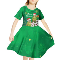 New Zealand Kakapo Christmas Kid Short Sleeve Dress Owl Parrot Santa Sliver Fern Manuka - Green LT14 - Polynesian Pride