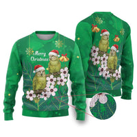 New Zealand Kakapo Christmas Ugly Christmas Sweater Owl Parrot Santa Sliver Fern Manuka - Green - Polynesian Pride