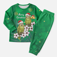 New Zealand Kakapo Christmas Pajama Set Owl Parrot Santa Sliver Fern Manuka - Green - Polynesian Pride
