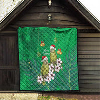 New Zealand Kakapo Christmas Quilt Owl Parrot Santa Sliver Fern Manuka - Green - Polynesian Pride