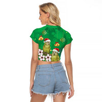 New Zealand Kakapo Christmas Raglan Cropped T Shirt Owl Parrot Santa Sliver Fern Manuka - Green - Polynesian Pride
