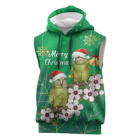 New Zealand Kakapo Christmas Sleeveless Hoodie Owl Parrot Santa Sliver Fern Manuka - Green LT14 Green - Polynesian Pride