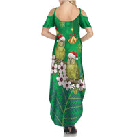 New Zealand Kakapo Christmas Summer Maxi Dress Owl Parrot Santa Sliver Fern Manuka - Green LT14 - Polynesian Pride