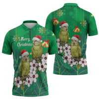 New Zealand Kakapo Christmas Zipper Polo Shirt Owl Parrot Santa Sliver Fern Manuka - Green LT14 - Polynesian Pride