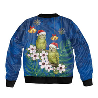 New Zealand Kakapo Christmas Bomber Jacket Owl Parrot Santa Sliver Fern Manuka - Blue LT14 - Polynesian Pride