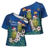 New Zealand Kakapo Christmas Cross Shoulder Shirt Owl Parrot Santa Sliver Fern Manuka - Blue - Polynesian Pride