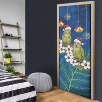 New Zealand Kakapo Christmas Door Cover Owl Parrot Santa Sliver Fern Manuka - Blue - Polynesian Pride