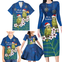 New Zealand Kakapo Christmas Family Matching Long Sleeve Bodycon Dress and Hawaiian Shirt Owl Parrot Santa Sliver Fern Manuka - Blue LT14 - Polynesian Pride