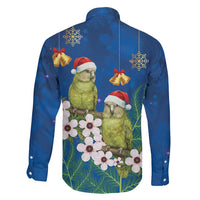New Zealand Kakapo Christmas Family Matching Mermaid Dress and Hawaiian Shirt Owl Parrot Santa Sliver Fern Manuka - Blue LT14 - Polynesian Pride