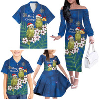 New Zealand Kakapo Christmas Family Matching Off The Shoulder Long Sleeve Dress and Hawaiian Shirt Owl Parrot Santa Sliver Fern Manuka - Blue LT14 - Polynesian Pride