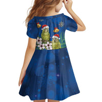 New Zealand Kakapo Christmas Family Matching Off Shoulder Short Dress and Hawaiian Shirt Owl Parrot Santa Sliver Fern Manuka - Blue LT14 - Polynesian Pride