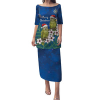New Zealand Kakapo Christmas Family Matching Puletasi and Hawaiian Shirt Owl Parrot Santa Sliver Fern Manuka - Blue LT14 Blue - Polynesian Pride