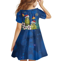 New Zealand Kakapo Christmas Family Matching Short Sleeve Bodycon Dress and Hawaiian Shirt Owl Parrot Santa Sliver Fern Manuka - Blue LT14 - Polynesian Pride