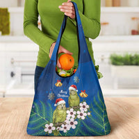 New Zealand Kakapo Christmas Grocery Bag Owl Parrot Santa Sliver Fern Manuka - Blue - Polynesian Pride