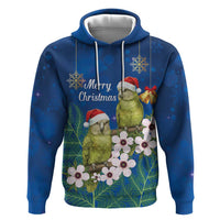 New Zealand Kakapo Christmas Hoodie Owl Parrot Santa Sliver Fern Manuka - Blue - Polynesian Pride