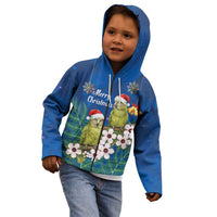 New Zealand Kakapo Christmas Kid Hoodie Owl Parrot Santa Sliver Fern Manuka - Blue - Polynesian Pride