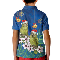 New Zealand Kakapo Christmas Kid Polo Shirt Owl Parrot Santa Sliver Fern Manuka - Blue LT14 - Polynesian Pride