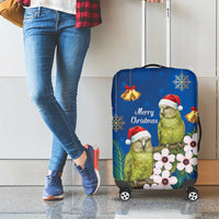 New Zealand Kakapo Christmas Luggage Cover Owl Parrot Santa Sliver Fern Manuka - Blue - Polynesian Pride