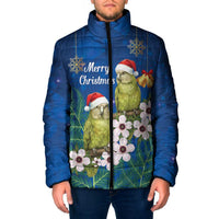 New Zealand Kakapo Christmas Padded Jacket Owl Parrot Santa Sliver Fern Manuka - Blue - Polynesian Pride