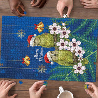 New Zealand Kakapo Christmas Puzzle Owl Parrot Santa Sliver Fern Manuka - Blue - Polynesian Pride