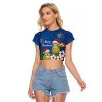 New Zealand Kakapo Christmas Raglan Cropped T Shirt Owl Parrot Santa Sliver Fern Manuka - Blue LT14 Female Blue - Polynesian Pride