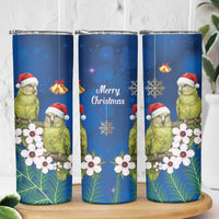 New Zealand Kakapo Christmas Skinny Tumbler Owl Parrot Santa Sliver Fern Manuka - Blue - Polynesian Pride