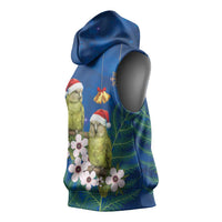 New Zealand Kakapo Christmas Sleeveless Hoodie Owl Parrot Santa Sliver Fern Manuka - Blue - Polynesian Pride