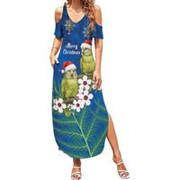 New Zealand Kakapo Christmas Summer Maxi Dress Owl Parrot Santa Sliver Fern Manuka - Blue LT14 Women Blue - Polynesian Pride