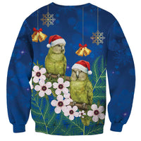 New Zealand Kakapo Christmas Sweatshirt Owl Parrot Santa Sliver Fern Manuka - Blue LT14 - Polynesian Pride
