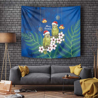 New Zealand Kakapo Christmas Tapestry Owl Parrot Santa Sliver Fern Manuka - Blue - Polynesian Pride