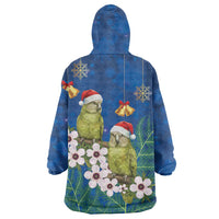 New Zealand Kakapo Christmas Wearable Blanket Hoodie Owl Parrot Santa Sliver Fern Manuka - Blue LT14 - Polynesian Pride