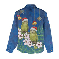 New Zealand Kakapo Christmas Women Casual Shirt Owl Parrot Santa Sliver Fern Manuka - Blue LT14 - Polynesian Pride